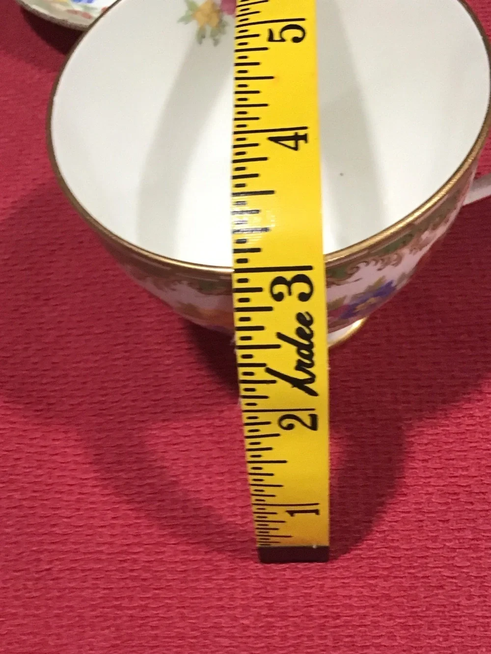 Multicolor Floral Bone China Teacup and Saucer with Gold Trim - Green Accents ##